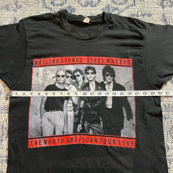 VTG 80's Rolling Stone Steel Wheels Tour Graphic Band T Shirt Black SZ XL - Picture 4 of 6